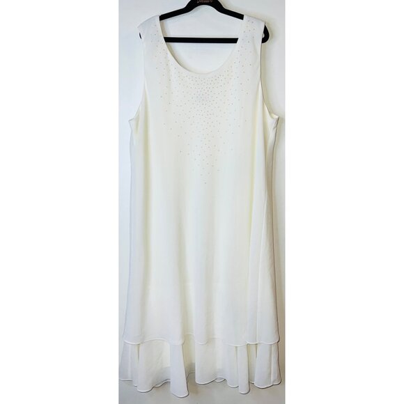 Dress Savvy Dresses & Skirts - White Sleeveless Layered Chiffon Dress Pearl-Like Accents Dress Savvy Size 18W